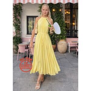 Mango NWT Butter Yellow Pleated Halter Midi Dress 8